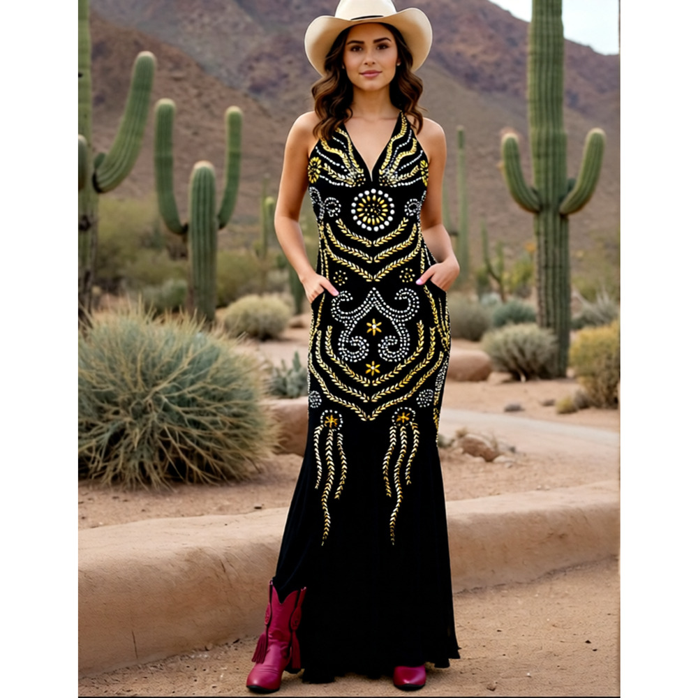 Sherri Hill Black cocktail evening dress silver and gold studded size 4